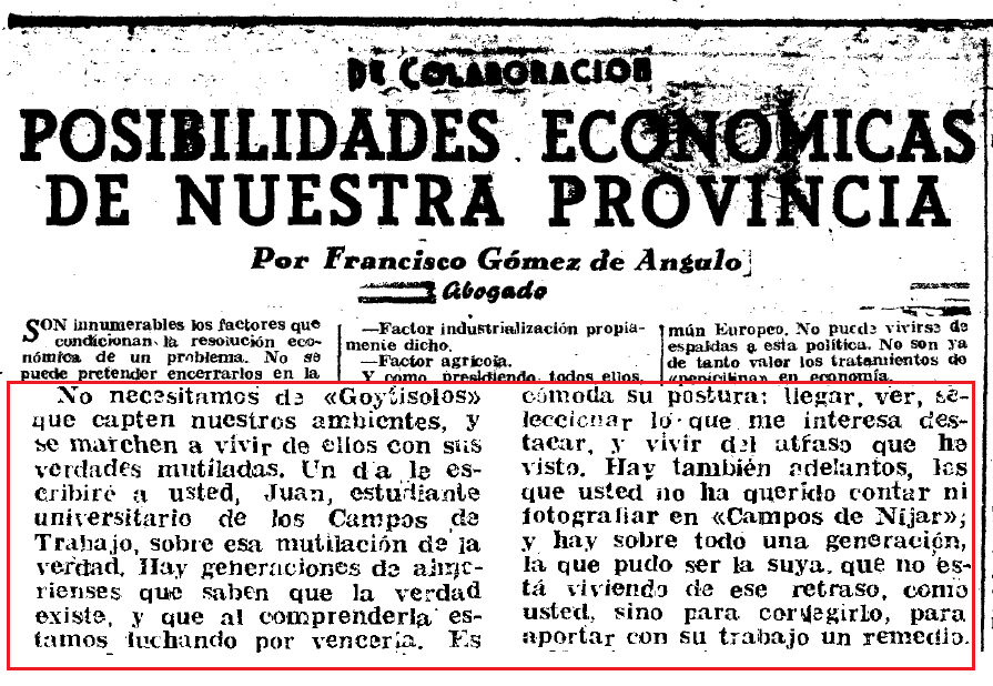 Artculo de Gmez ngulo en Yugo 1961 critico con Juan Goytisolo