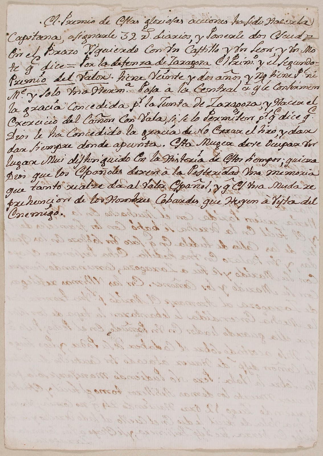 Carta Manuela Luna. Heroina Independencia