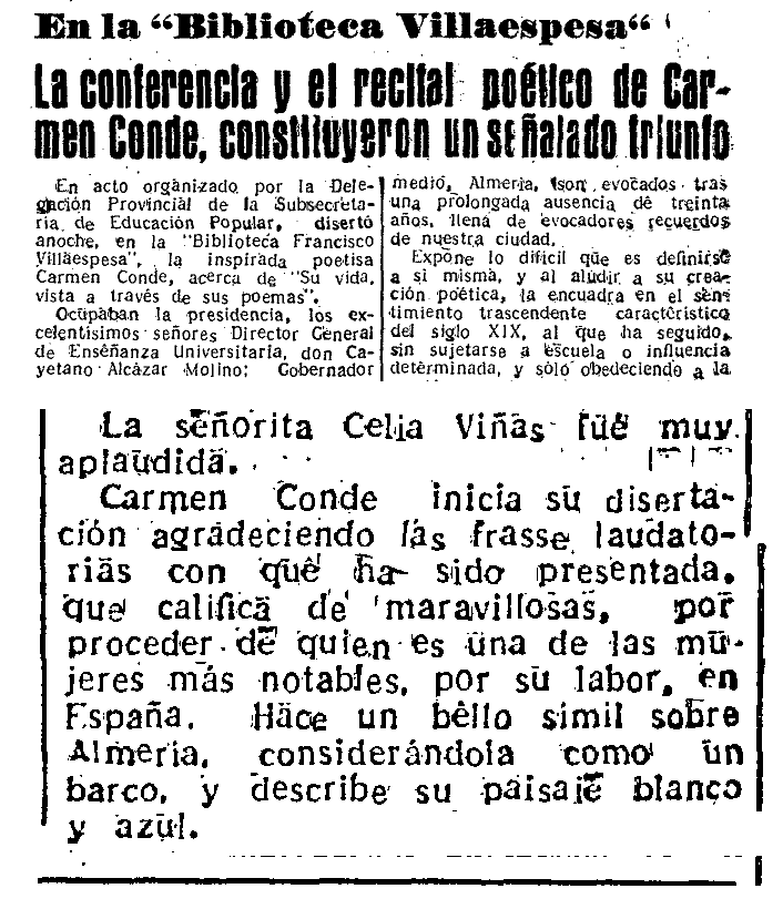 Carmen Conde alaba a Celia Vias.