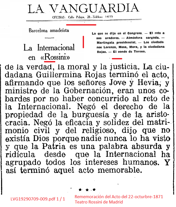 La Vanguardia, el peridico por excelencia de la burguesa catalana, en una rememoranza de la reunin del Teatro Rossini