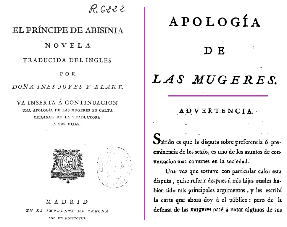 Inés de Joyes. Apología de las Mugeres. 1798 Inés de Joyes. Apología de las Mugeres. 1798