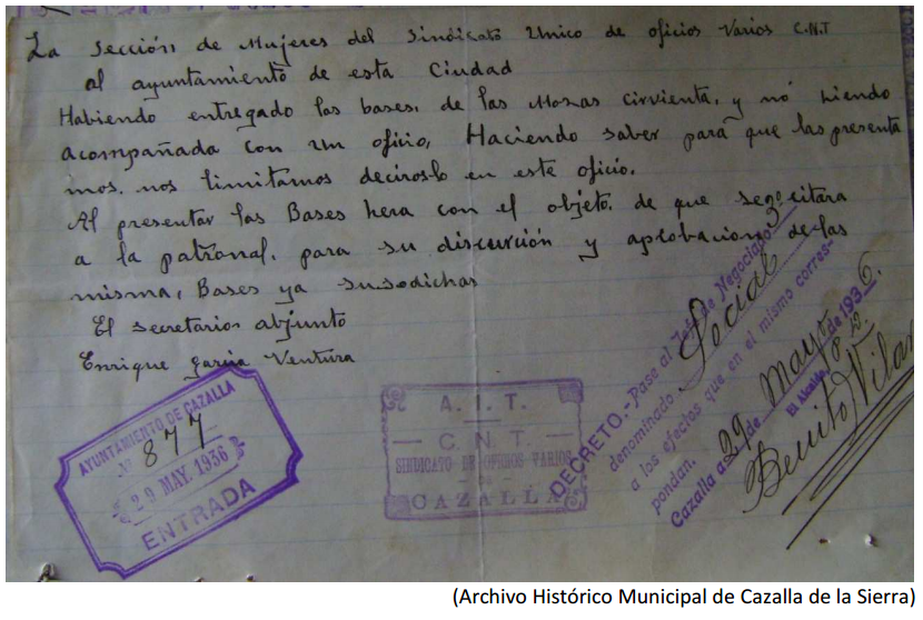 Sindicato de Sirvientas en Cazalla